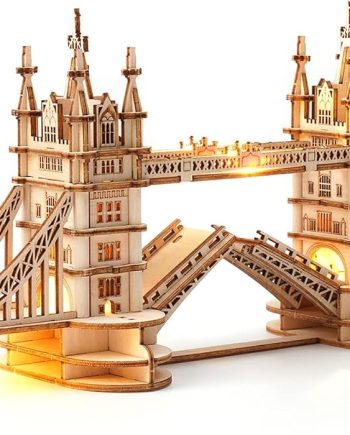 3D Puzzle Wooden Craft Kits with LED Light DIY Tower Bridge Construction Model Kit to Build for Teens Brain Teaser Puzzle Home Decor Birthday Gifts