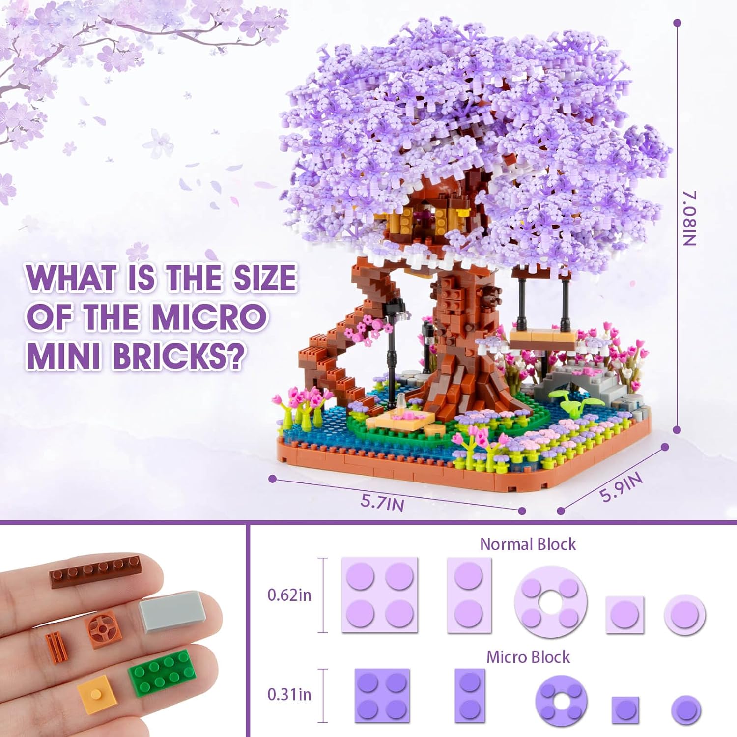 Cherry Blossom Bonsai Tree Micro Building Set, Sakura Tree House Model Sets, Flowers House Mini Bricks Building Kit, Creative Toys for Teens Adults 14+ (2200PCS)