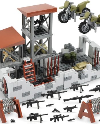 Military Base Building Block Set, WW2 Army Mini War Accessories Kits, Military Ruins Guard Tower Guns Army Supplies Block Toy for Teens Adults 14+