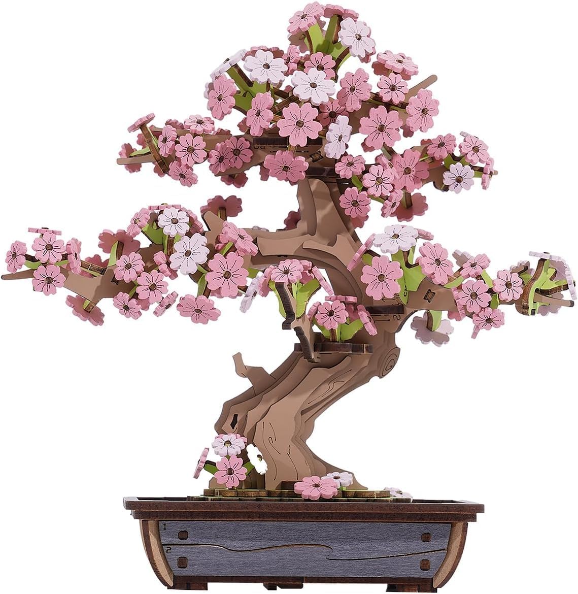 Sakura Bonsai 3D Puzzles Wooden Artificial Cherry Blossom Tree DIY Model Building Kit for Home Decoration and Office Art Creative Gifts