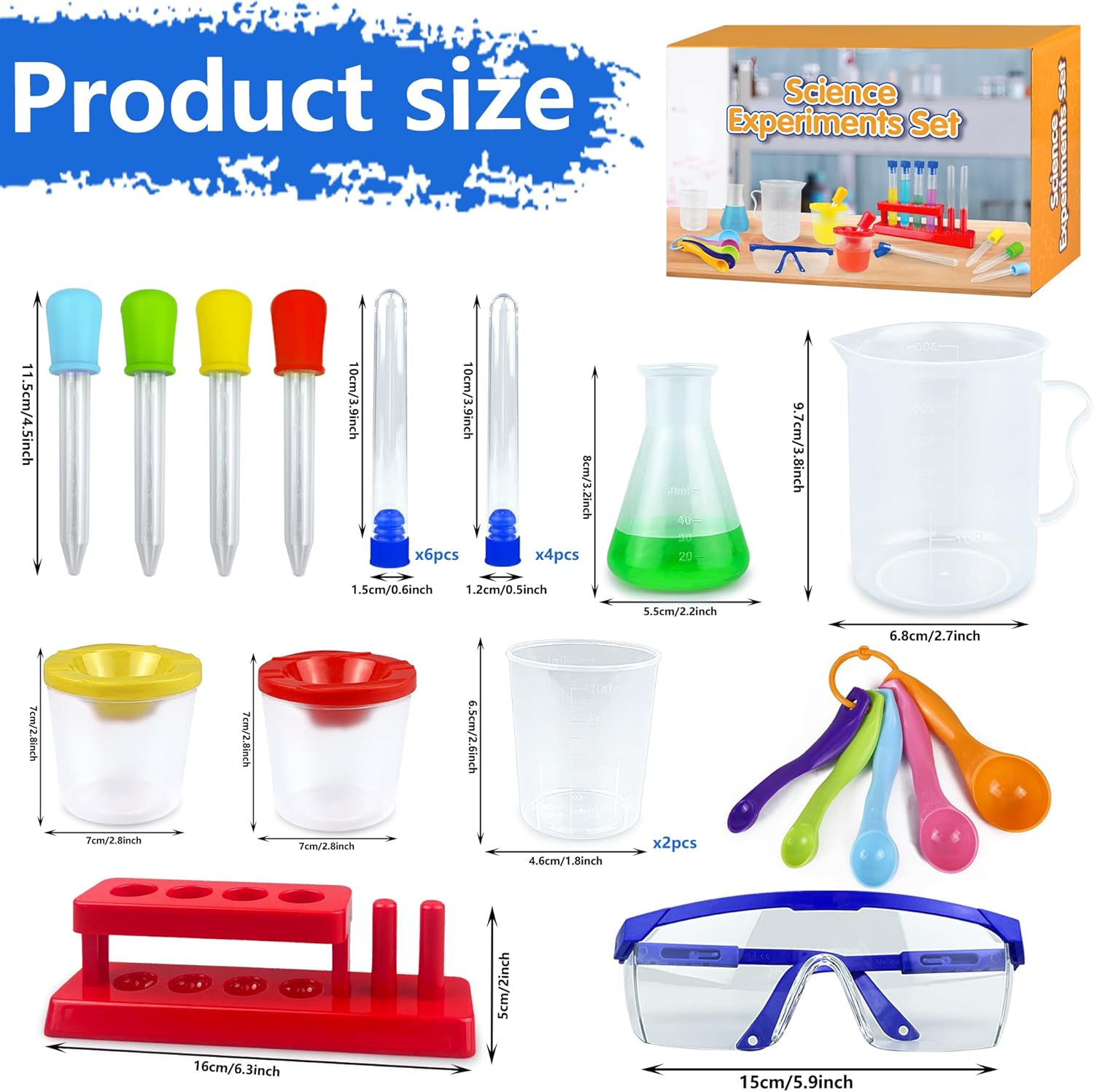 24PCS Educational Lab Science Experiments Early Learning Kit for Boys and Girls with Many Tools Droppers Plastic Test Tubes with Caps Lab Science Supplies Test