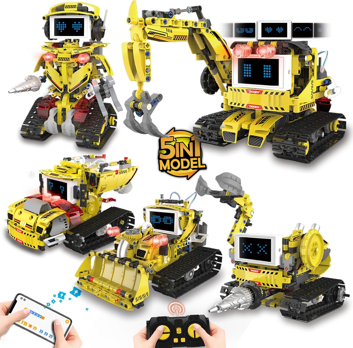 5-in-1 Programmable Robot Building Block Set for Kids Age 12-14, with APP or Remote Control & LED Display Screen, Educational Gift for Teen Boys and Girls (660PCS)