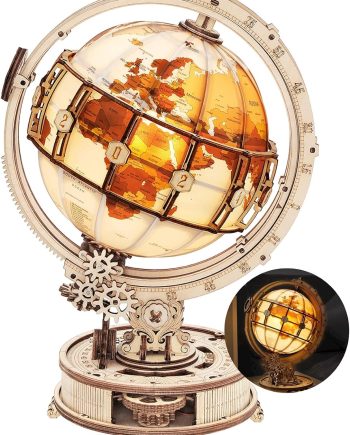 3D Wooden Puzzles for Adults Illuminated Globe with Stand 180pcs 3D Puzzles Built-in LED Model Kit Hobby Gifts for Adults Home Decor